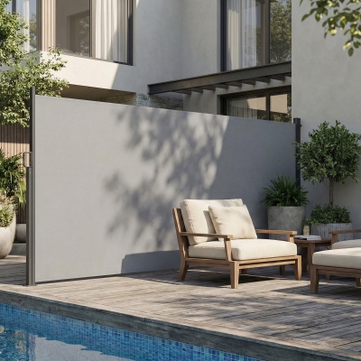 Outsunny Retractable Side Awning, 165" x 73" Outdoor Privacy Screen, Water-Resistant, UV 50+, Light Grey