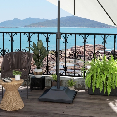 Outsunny Square Umbrella Base with Wheels, 99 lbs Water or 132 lbs Sand Filled, with Double Adjustable Knob, Black