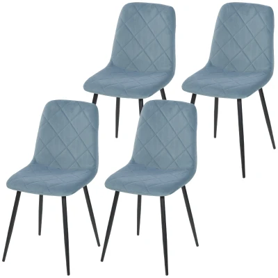 HOMCOM Dining Chairs Set of 4, Upholstered Dining Room Chairs with Steel Legs, Modern Kitchen Chair for Dining Room, Light Blue