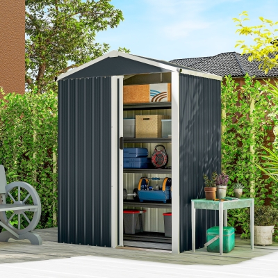 Outsunny 4.5 x 3ft Outdoor Storage Shed, Waterproof Metal Garden Shed with Lockable Door for Backyard, Patio, Lawn, Dark Grey