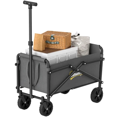 Outsunny Small Collapsible Folding Garden Cart, Heavy Duty Lawn Wagon with Universal Wheels and Adjustable Handle, Grey
