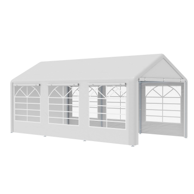 Outsunny 20’ x 10’ Heavy Duty Party Tent Outdoor Carport Canopy Shelter Gazobo with Sidewall, Zipper Door and Windows, White