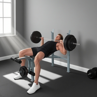 Soozier Incline Decline Weight Bench with Leg Extension and Barbell Rack, Adjustable Bench Press Weight Lifting Bench