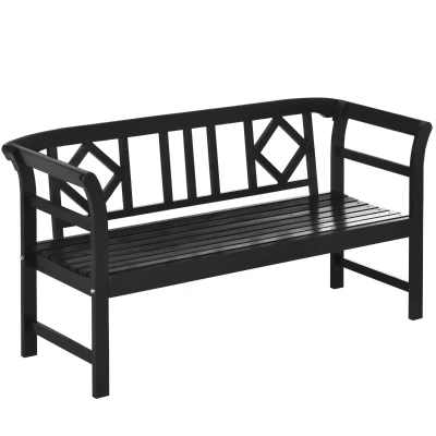 Outsunny Wooden Outdoor Bench, 3 Person Patio Garden Bench with Diamond Pattern Backrest, Slatted Seat, 792 LBS Capacity, Black
