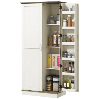HOMCOM 70" Tall Kitchen Pantry Cabinet with Door Shelves and Adjustable Shelves, Cream White