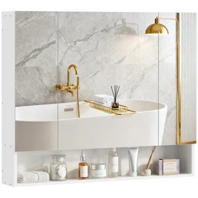 kleankin Wall Mounted Bathroom Medicine Cabinet with Mirror and Adjustable Shelves, White