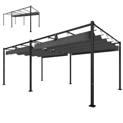 Outsunny 19' x 10' Pergola with Retractable Canopy, Patio Pergola with Sun Shade Shelter, UV50+, for Patio, Garden, Dark Grey