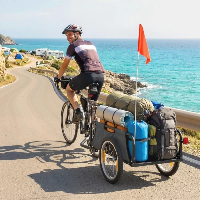 Soozier Bike Cargo Trailer with 16" Wheels & Red Flag, Gray