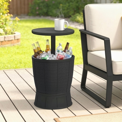 Outsunny 11 Gallon Patio Cooler Side Table, Outdoor Cooler Bar Table with Height Adjustable Top, Drainage Plug, Black