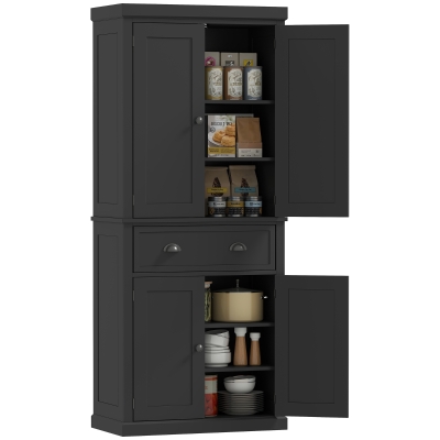 HOMCOM Long Standing Kitchen Cabinet w/ 2 Drawers MDF Board Black