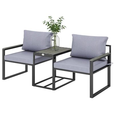 Outsunny Outdoor Bistro Set, Patio Furniture Set with 2 Chairs and Side Table for Garden Balcony Poolside, Grey