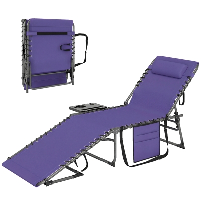 Outsunny Folding Outdoor Chaise Lounge Chair with Side Table, Purple