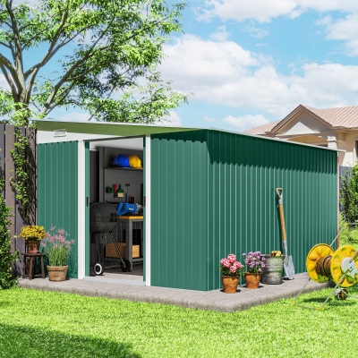 Outsunny 11' x 9' Steel Garden Storage Shed, Outdoor Metal Tool House with Double Sliding Doors & 2 Air Vents, Green