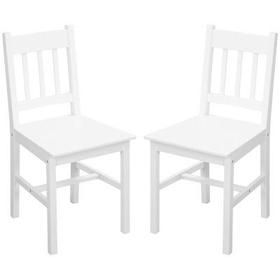 HOMCOM Dining Chairs Set of 2, Kitchen Chair with Slat Back, Pine Wood Structure for Living Room and Dining Room, White