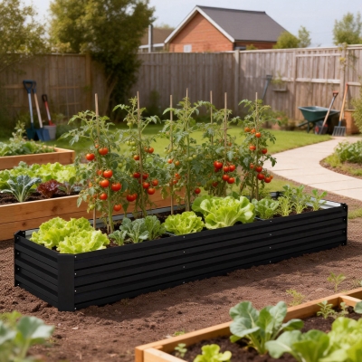 Outsunny 8'x2'x1' Galvanized Raised Bed, Large Elevated Planter Box for Growing Flowers, Herbs and Vegetables, Black