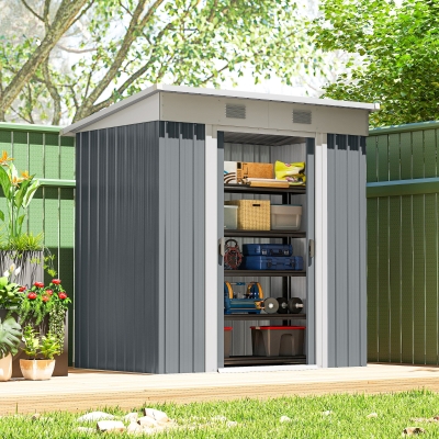 Outsunny 6' x 4' Outdoor Storage Shed, Metal Garden Shed with Lockable Sliding Doors and Vents, Grey
