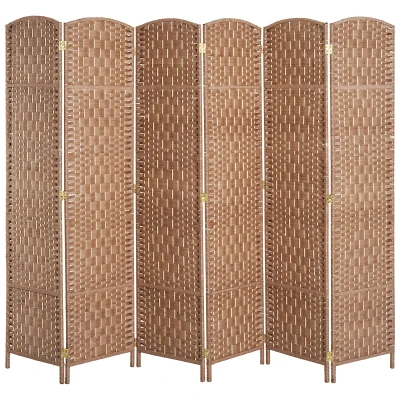 HOMCOM 6ft Folding Room Divider, 6 Panel Wall Partition with Wooden Frame for Bedroom, Home Office, Natural