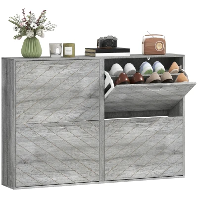 HOMCOM Shoe Storage Cabinet with 4 Flip Drawers, Narrow and Slim, 12-20 Pair of Shoes Organizer for Hallway, Entryway, Grey