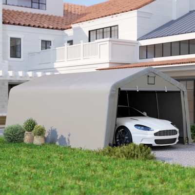 Outsunny 12' x 20' Portable Garage, Heavy Duty Carport Canopy with Ventilation Windows and Large Roll-up Door, Light Grey