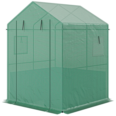 Outsunny Greenhouse with Raised Garden Bed & Roll-Up Door, Green