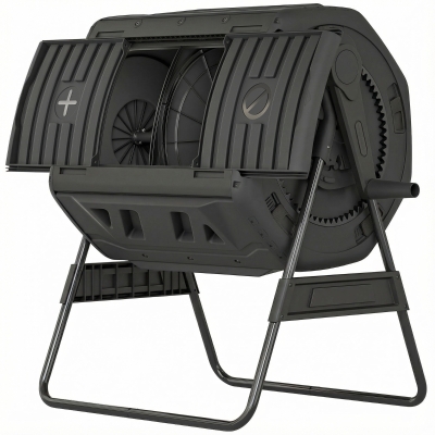 Outsunny 53 Gal Dual Chamber Outdoor Tumbling Composter, Black