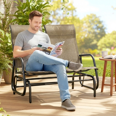 Outsunny Outdoor Glider Bench, Patio Glider for 2 Persons, Brown