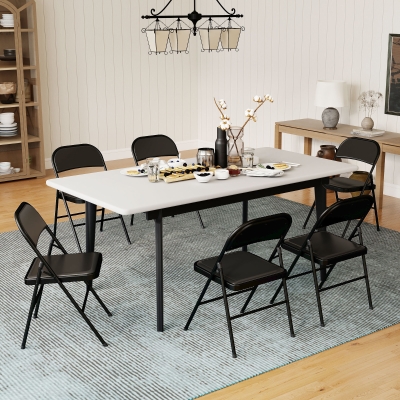 HOMCOM Set of 6 Metal Foldable Chairs, Linen Padded Folding Chairs with Cushion Seat and Open Back for Indoor, Black