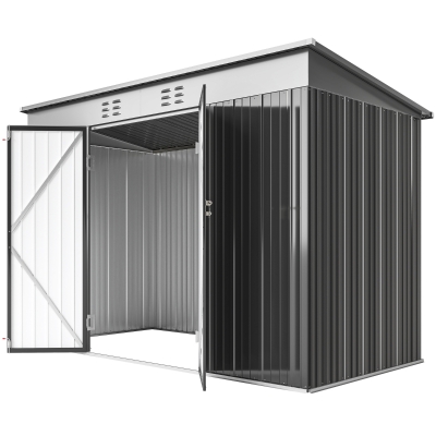 Outsunny 9' x 4' Galvanized Steel Garden Storage Shed with Lockable Doors, Gloves and 2 Air Vents for Backyard, Patio, Lawn