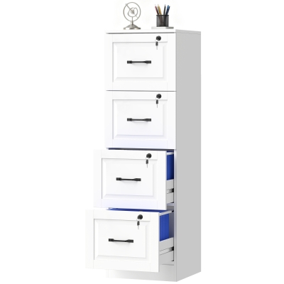 HOMCOM 4 Drawer File Cabinet with Lock, Vertical Filing Cabinet with Adjustable Hanging Bars for A4 and Letter Size, White