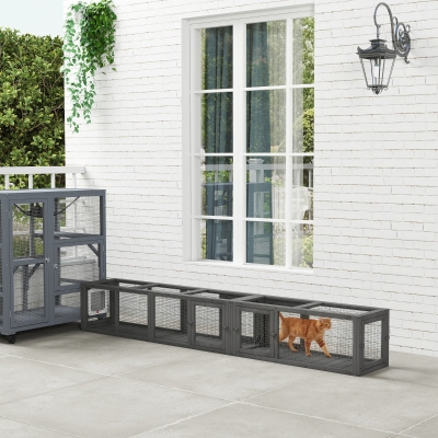 PawHut Cat Tunnel, Outdoor Cat Enclosure with Combinable Design, 8 Doors, 98" Kitty Toys for House, Window, Cage, Dark Grey