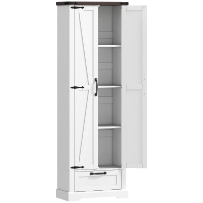 HOMCOM 71" Kitchen Pantry Cabinet with Barn Doors & Drawer, White