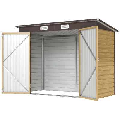 Outsunny 8 x 4FT Galvanized Garden Storage Shed, Metal Outdoor Shed with Double Doors and 2 Vents, Oak