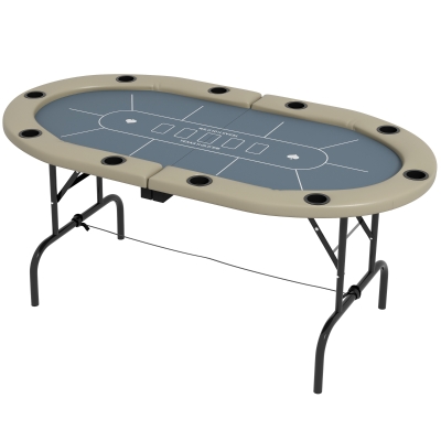 Soozier Foldable Poker Table Blackjack Texas Holdem Poker Game Table with Cup Holders, 70" Oval, Blue