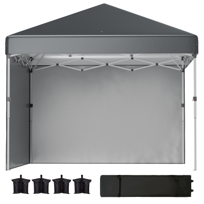 Outsunny 10' x 10' Pop Up Canopy with Sidewalls, Roller Bag, Height Adjustable Instant Tent for Outdoor, Garden, Patio, Dark Grey