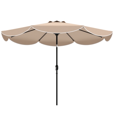 Outsunny 9' x 9' Round Market Umbrella with Valance, Patio Umbrella with Tilt and Crank, for Garden, Deck, Poolside, Khaki