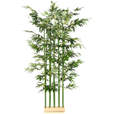 HOMCOM 5ft Tall Artificial Bamboo Tree, Decorative Faux Plant with Pine Wood Base for Indoor Home Office Decor