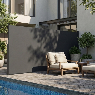 Outsunny Retractable Side Awning, 165" x 73" Outdoor Privacy Screen, Water-Resistant, UV 50+, Dark Grey