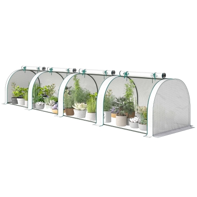 Outsunny Mini Portable Greenhouse with 4 Roll-Up Doors, PE Cover, White