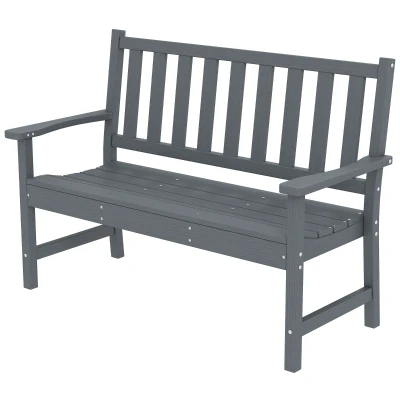 Outsunny Outdoor Bench, HDPE Weatherproof Garden Bench, 2-Person Garden Seating with Slatted Seat
