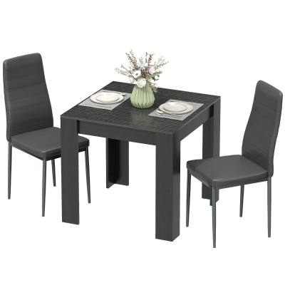 HOMCOM Dining Table Set for 2, Square Kitchen Table and Chairs, Dining Room Table and PU Leather Upholstered Chairs, Black