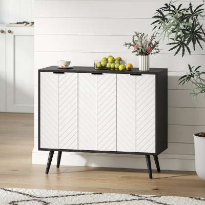 HOMCOM Modern Sideboard and Buffet, Dining Room Cabinet with Adjustable Shelves and 3 Doors, Black