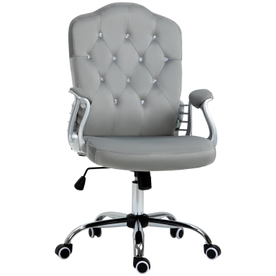 Vinsetto Office Chair, Velvet Computer Desk Chair with Swivel Wheels, Adjustable Height, Tilt Function, Button Tufted, Grey