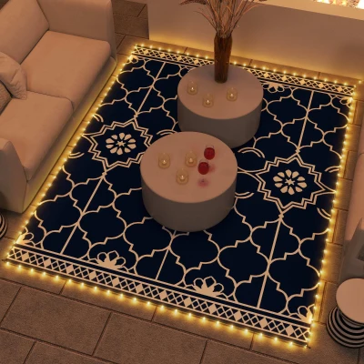 Outsunny 10' x 8' Outdoor Reversible Rug with LED Lights & Carry Bag