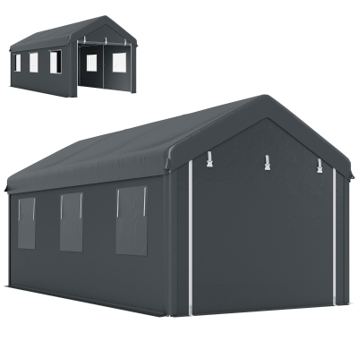 Outsunny 10' x 20' Carport, Heavy Duty Portable Garage with 6 Mesh Windows and 2 Doors, Dark Grey