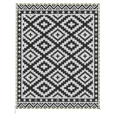 Outsunny 10' x 8' Reversible Outdoor Rug with LED Lights, Black/White