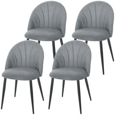 HOMCOM Modern Dining Chairs Set of 4, Upholstered Dining Room Chairs with Metal Legs, Shell Backrest, Padded Seat, Grey