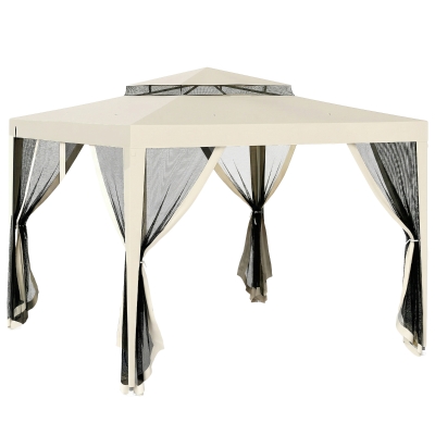 Outsunny 10' x 10' Canopy Tent, Party Tent with Mesh Netting and Double Tier Roof for Backyard, Garden, Patio, Outdoor, Beige