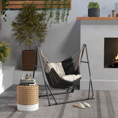 Outsunny Foldable Hammock Stand, Portable 2 in 1 Hammock Chair Stand Only with Carry Bag, Load Capacity 120kg, for Patio, Black