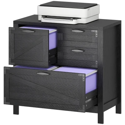 HOMCOM Lateral Filing Cabinet, Farmhouse File Cabinet with 4 Drawers, Fit Letter/A4/Legal Hanging Files, Black Wood Grain