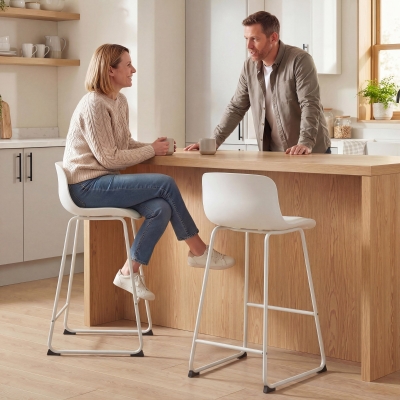 HOMCOM Modern Bar Stools Set of 2, PU Leather Barstools, Counter Height Kitchen Chairs for Breakfast Bars, Dining Room, White